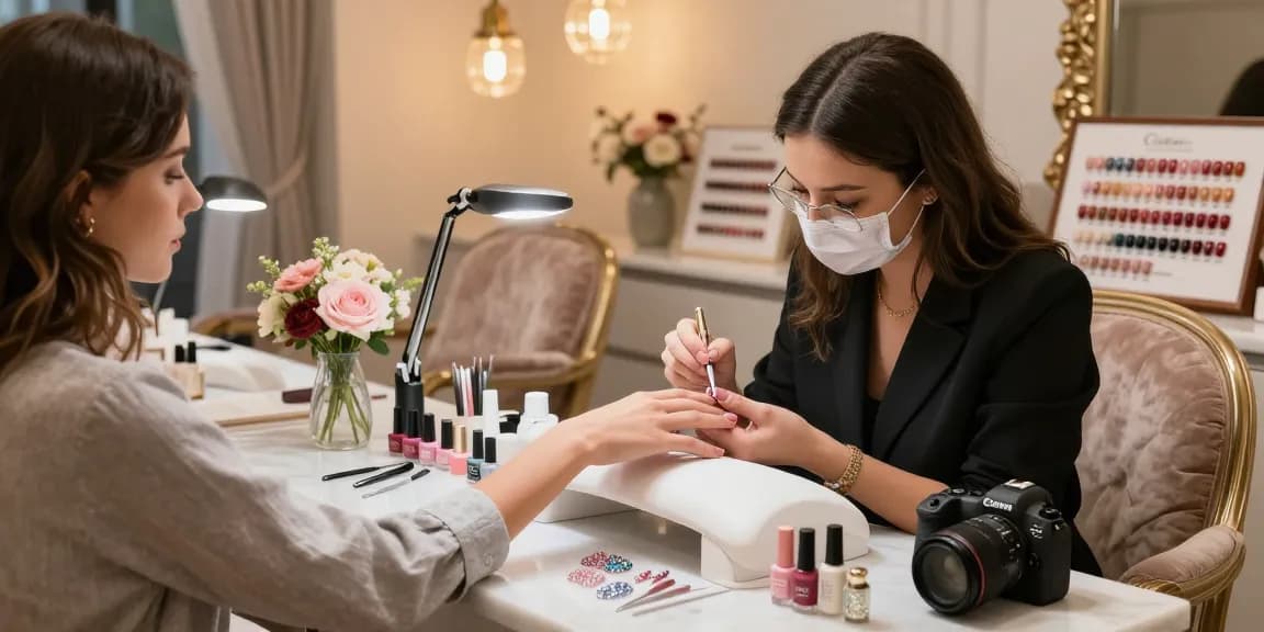 Proses perawatan kuku mewah LUXURY12 di salon elegan dengan suasana menenangkan.